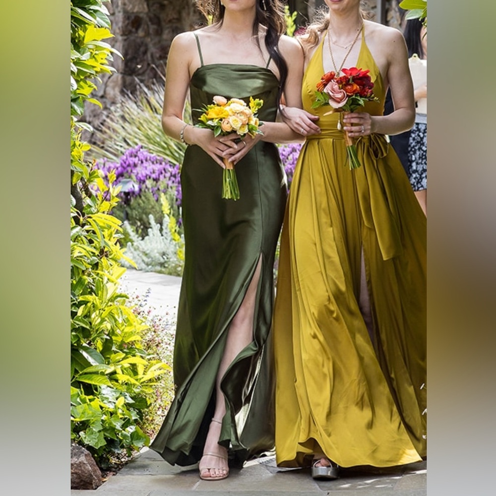 Elegant Olive Green Satin Bridesmaid Dress